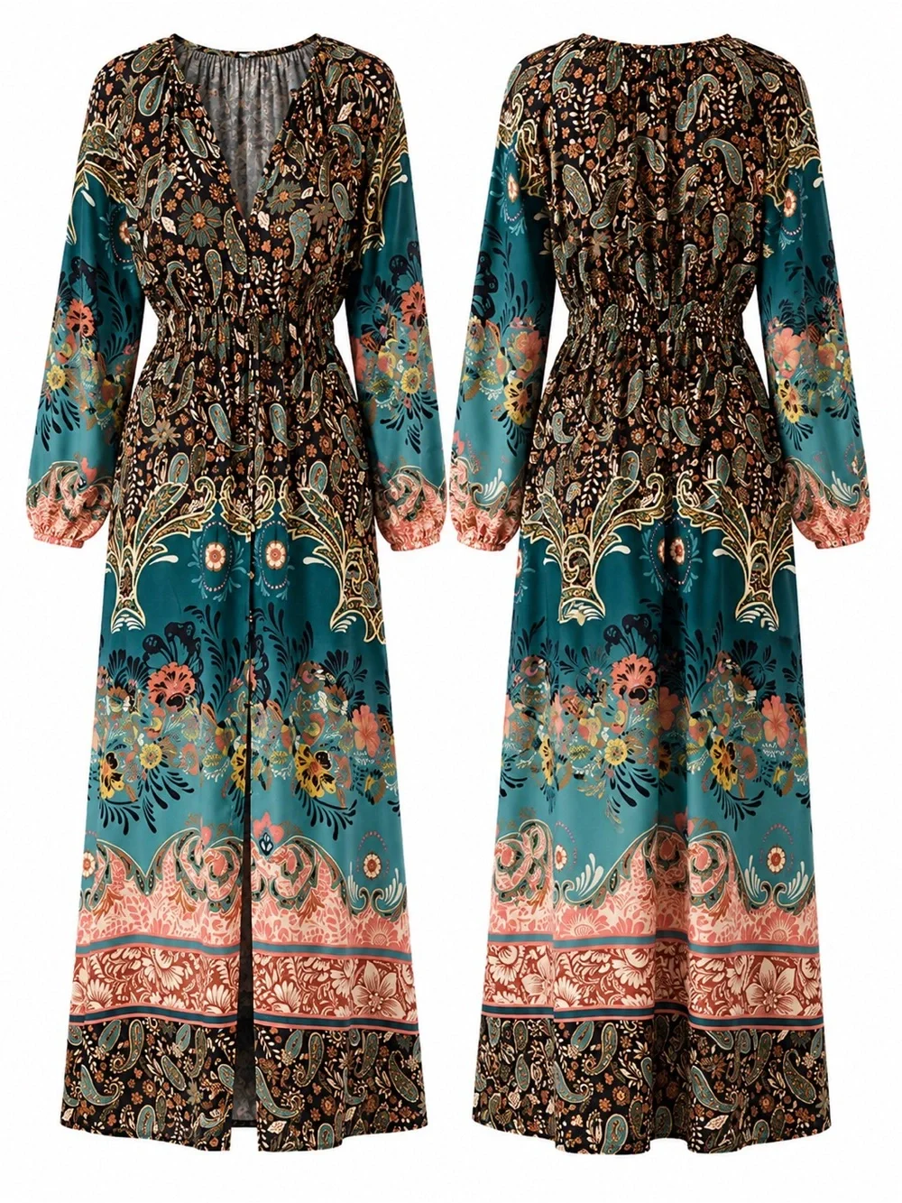 O’Neill Weslynn Boho Paisley Floral Maxi Dress Size Medium Teal Resort Dress - Picture 4 of 16